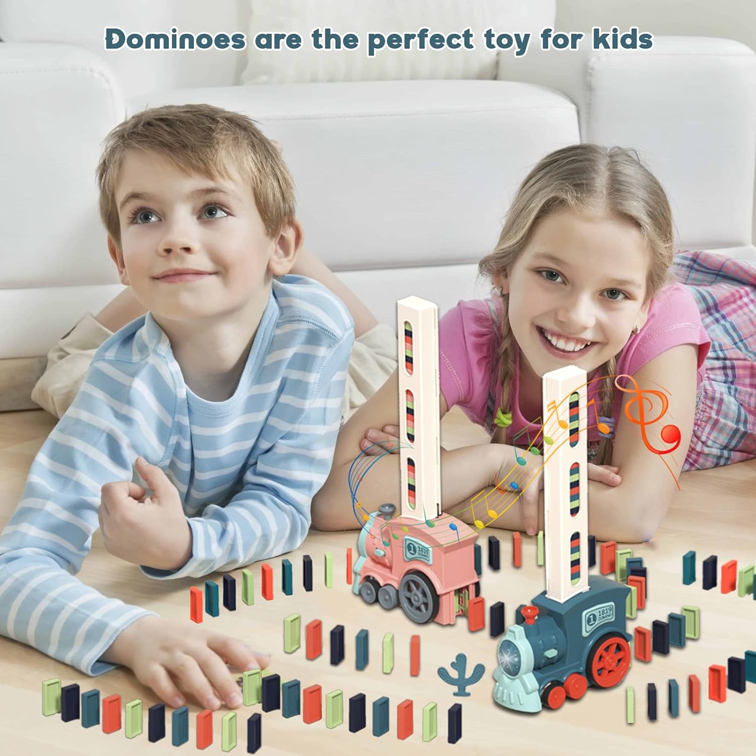 Domino Train Toy Set for Kids, Automatic Dominoes Blocks Building and Stacking Toys Creative Kids Games Early Education Christmas Birthday Gift Boys Girls Age 3 4 5 6 7 8 Year Old (Cyan)